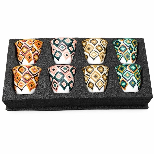 Cangkir Keramik Geometris Boho 8 Buah Set Kado untuk Kopi Teh