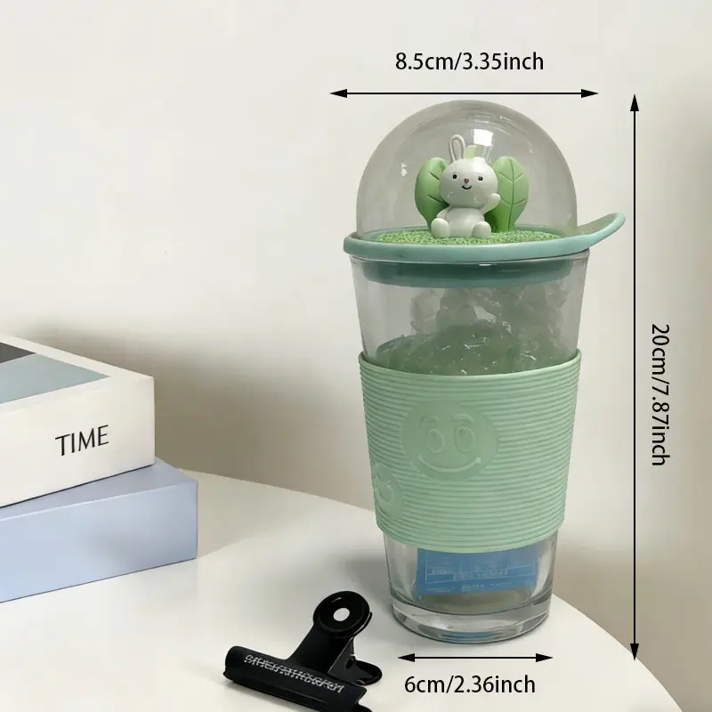 Tumbler Kaca Berlapis Kubah Kartun dengan Selongsong Silikon