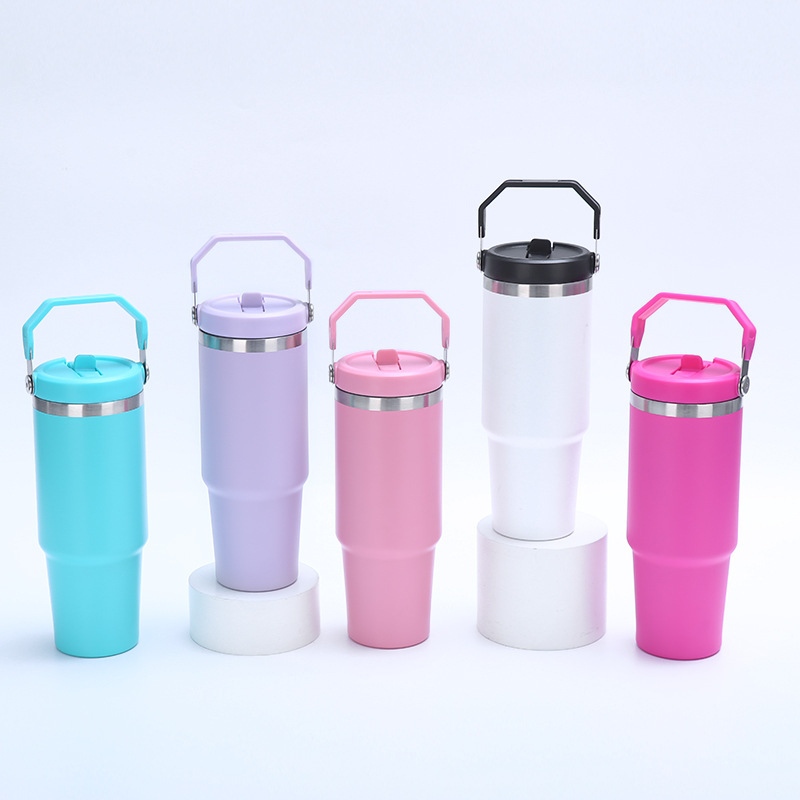 Tumbler Mobil Berinsulasi Stainless Steel Jerami Gagang Kustom