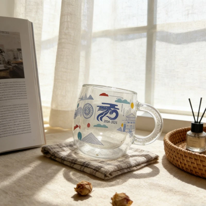Custom Commemorative Double Wall Glass Mug