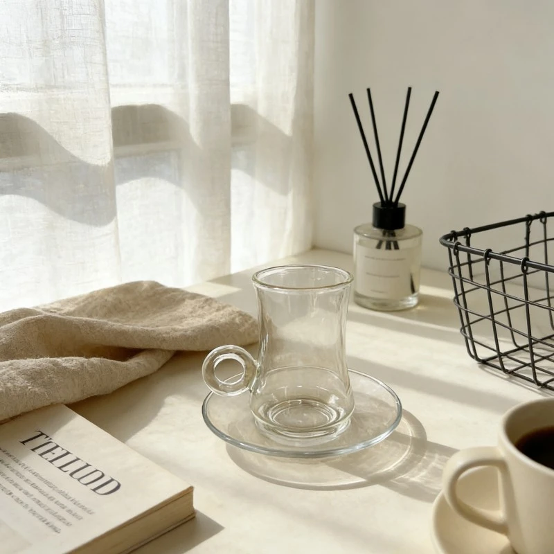 Ring Handled Turkish Coffee Glass With Saucer