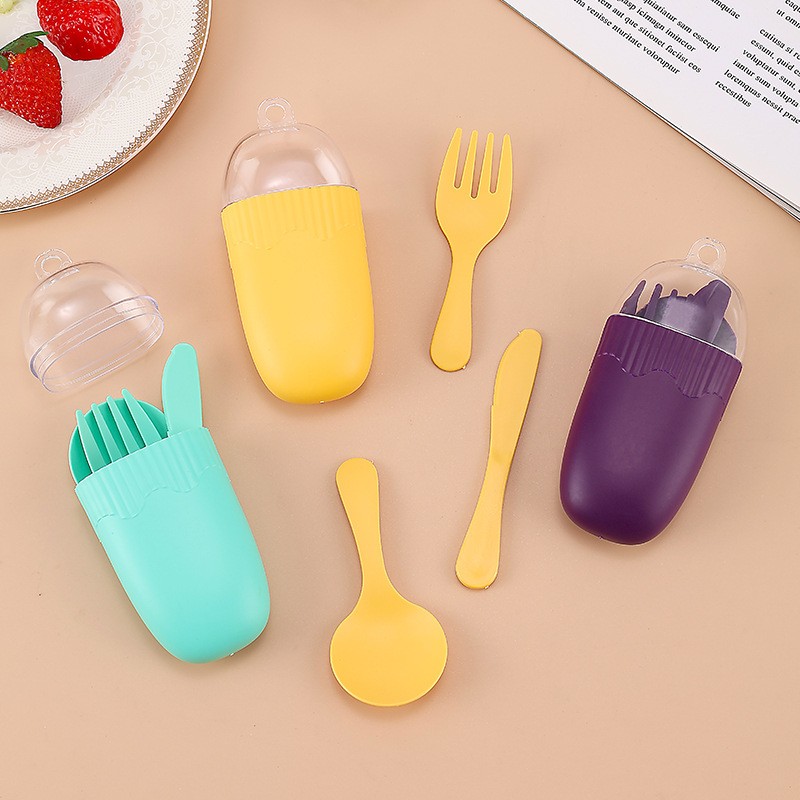 Set Peralatan Makan Anak Portabel PP Dengan Tempat Penyimpanan