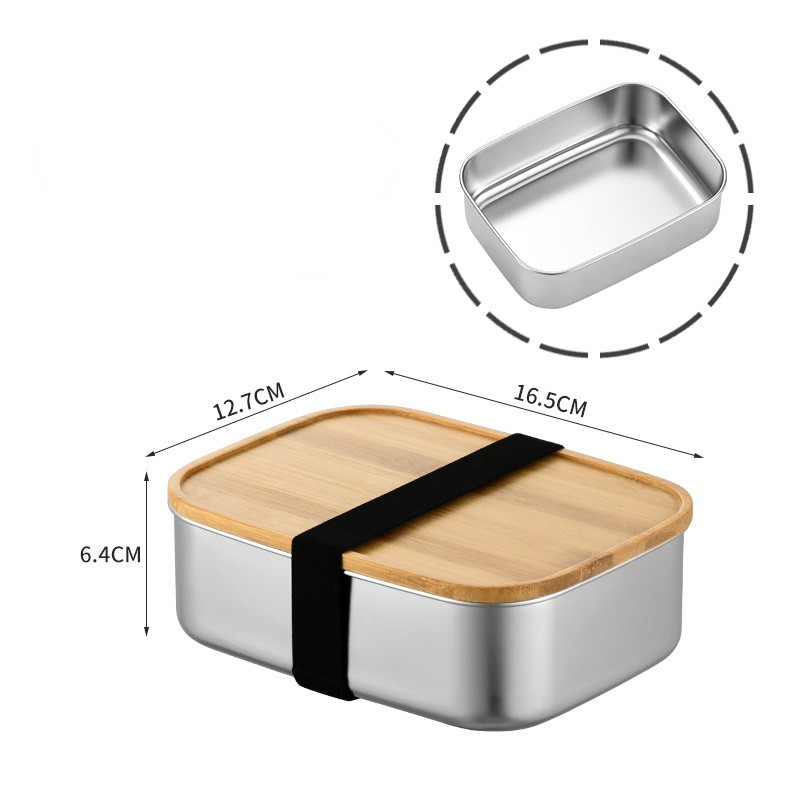 Kotak Makan Siang Stainless Steel dengan Tutup Bambu