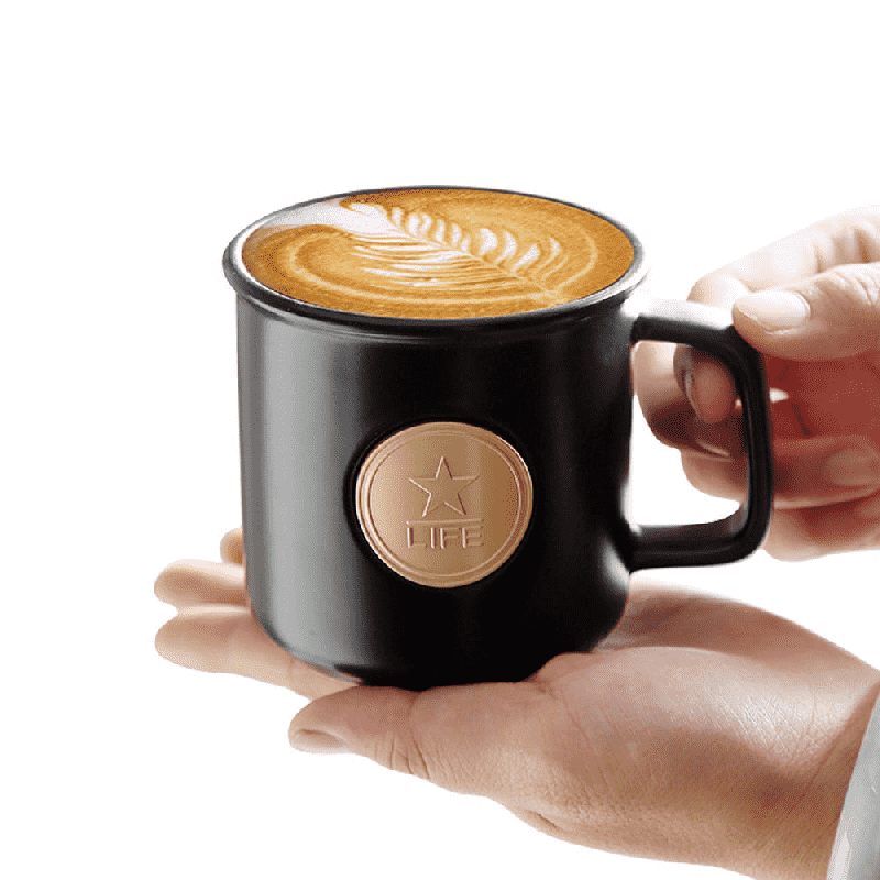 Mug Kopi Keramik Star LIFE dengan Tutup & Sendok
