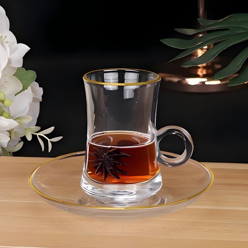 Cangkir Teh Kaca Gagang Cincin Cetak Antik
