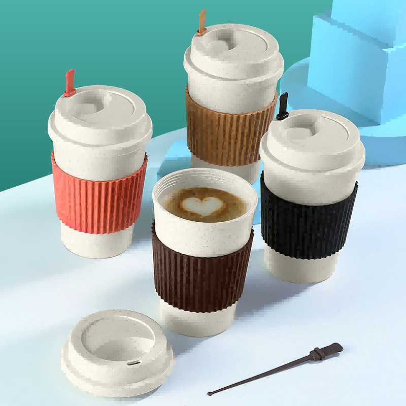 Mug Perjalanan Kopi Jerami Gandum yang Dapat Digunakan Kembali